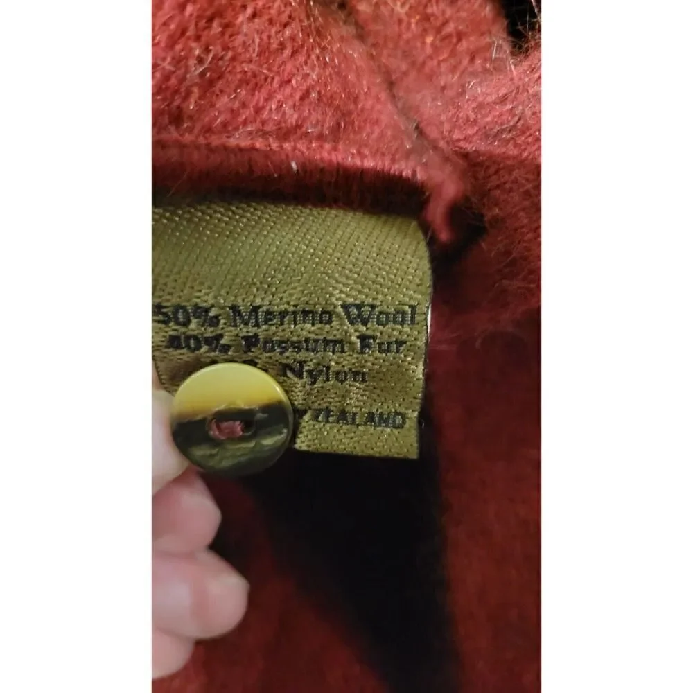 Possumdown Button Down Sweater Cardigan Merino Wool Burgundy Red Sz Large